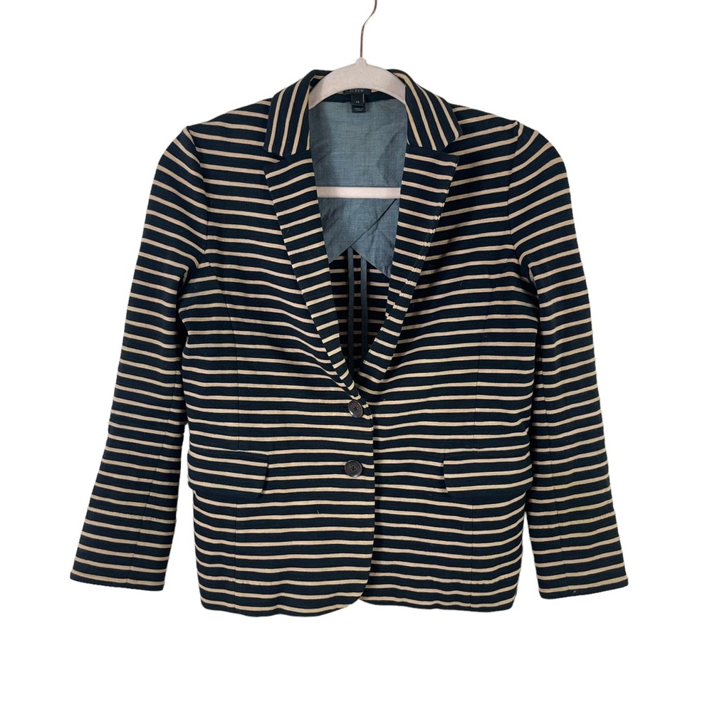 J. CREW womens size XS Maritime brown black striped stretch knit blazer